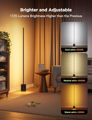 Adjustable floor lamp with different lighting options in a cozy room.