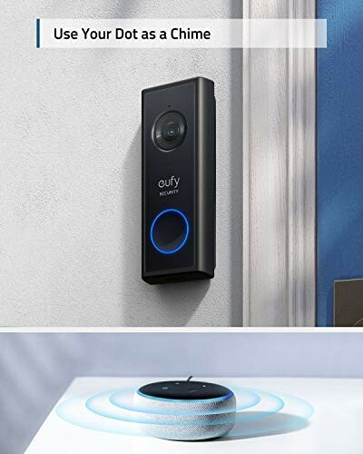 Smart doorbell with camera and smart speaker.