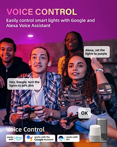 Group using voice control for smart lights with gaming.