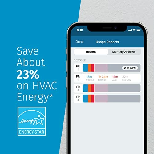 Smartphone displaying energy-saving HVAC app with Energy Star logo.