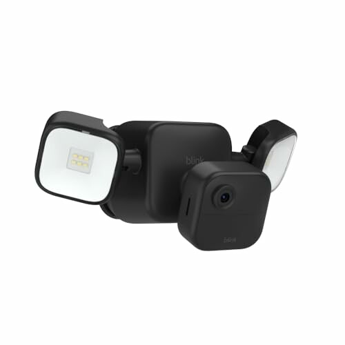 Black security camera system with two LED lights