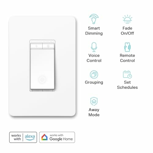 Smart light switch with features like dimming, voice control, and remote access.