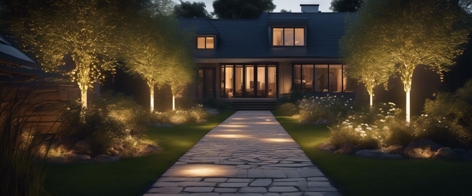 Smart outdoor lighting in a garden pathway