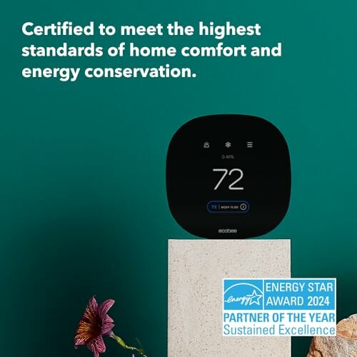 Smart thermostat with Energy Star 2024 award for home comfort and energy conservation.