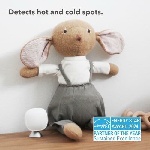 Plush toy with a smart thermostat and Energy Star award badge.